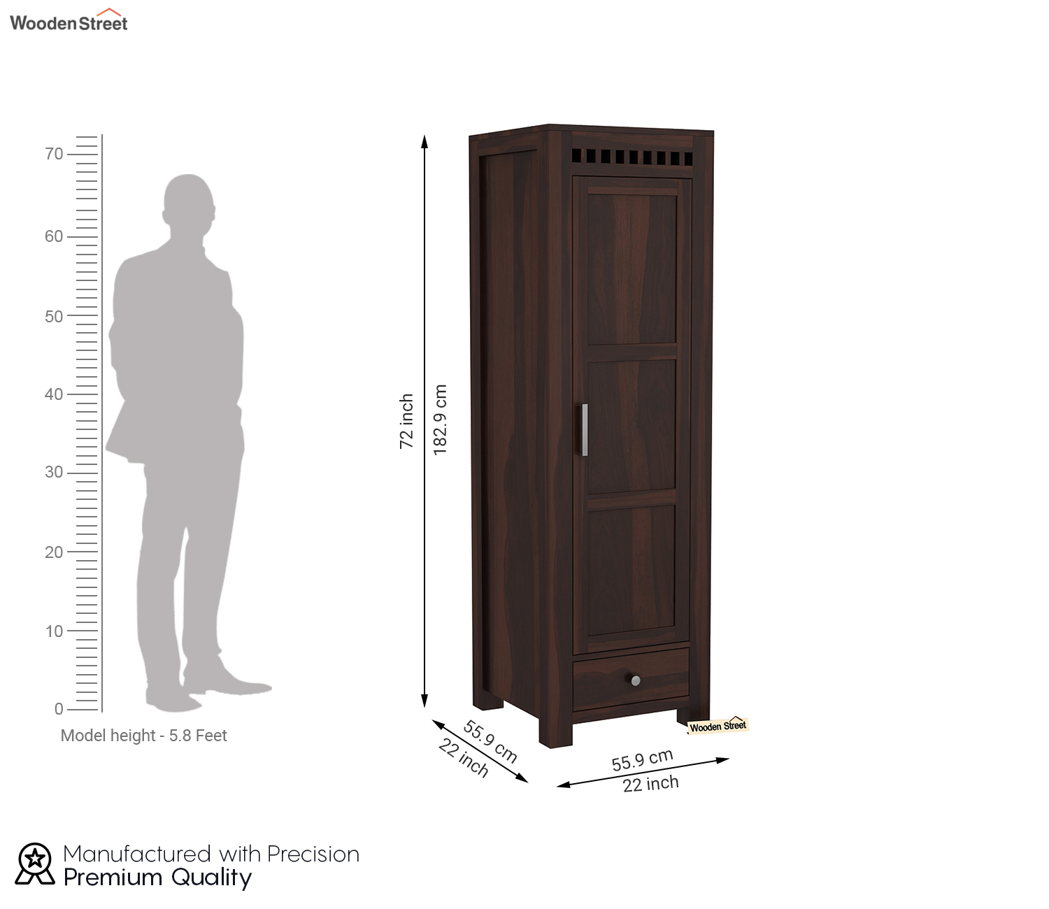 Adolph 1 Door Multi-Utility Wardrobe – Walnut Finish